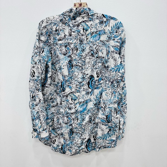 Tahari Linen Blue Birds Buttondown shirt size New with tags Sz Small - Picture 3 of 3